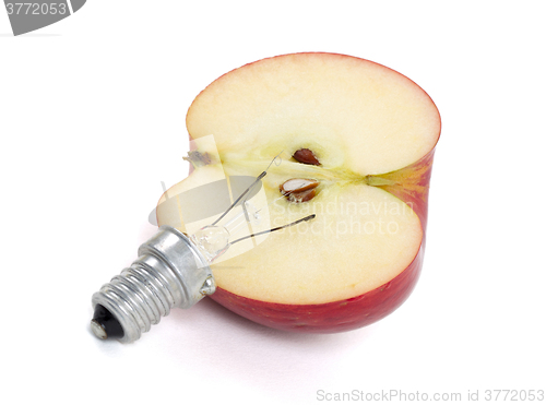 Image of Apple lightbulb, concept of green energy