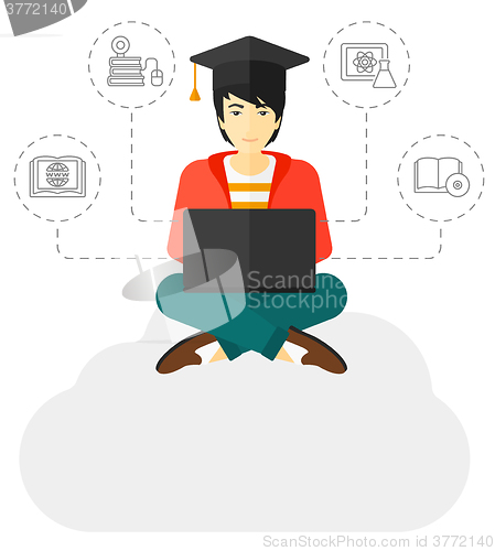 Image of Graduate sitting on cloud.