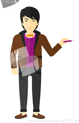 Image of Man writing with pencil.