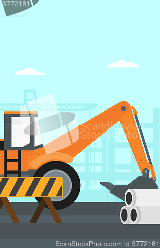 Image of Background of excavator on construction site.