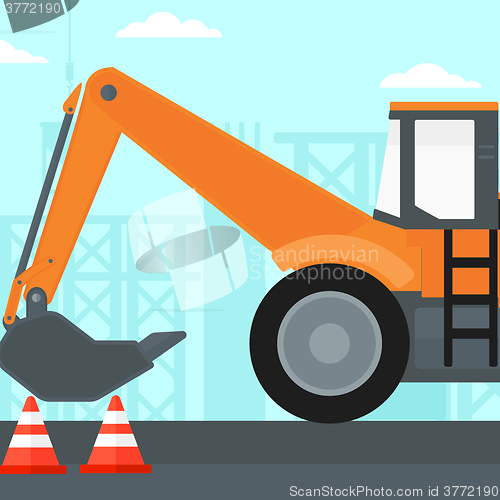 Image of Background of excavator on construction site.