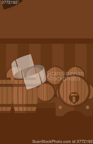 Image of Background of wine barrels in cellar.