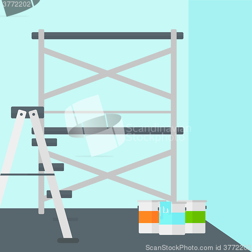Image of Background of wall with paint cans and ladder.