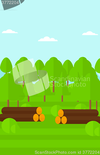 Image of Background of the forest with piles of logs.