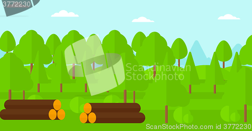 Image of Background of the forest with piles of logs.