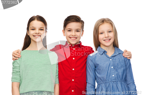 Image of happy boy and girls hugging