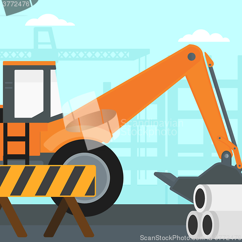 Image of Background of excavator on construction site.