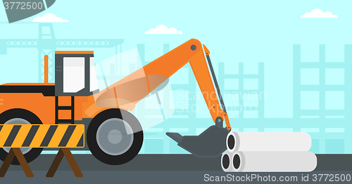 Image of Background of excavator on construction site.