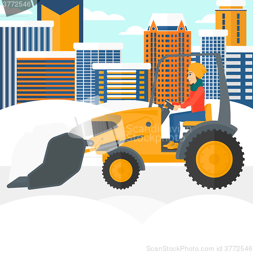 Image of Woman plowing snow.