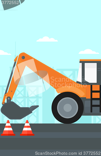 Image of Background of excavator on construction site.