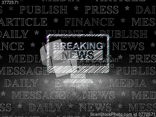 Image of News concept: Breaking News On Screen in grunge dark room