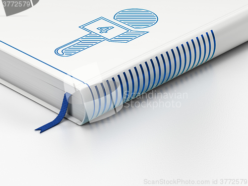 Image of News concept: closed book, Microphone on white background