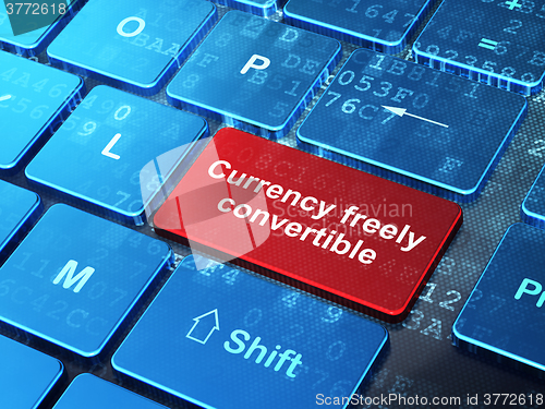 Image of Currency concept: Currency freely Convertible on computer keyboard background