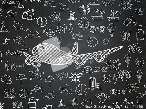 Image of Travel concept: Airplane on School Board background