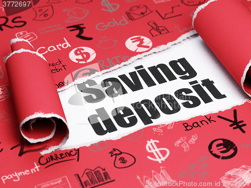 Image of Currency concept: black text Saving Deposit under the piece of  torn paper