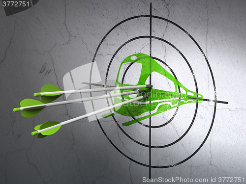Image of Vacation concept: arrows in Train target on wall background