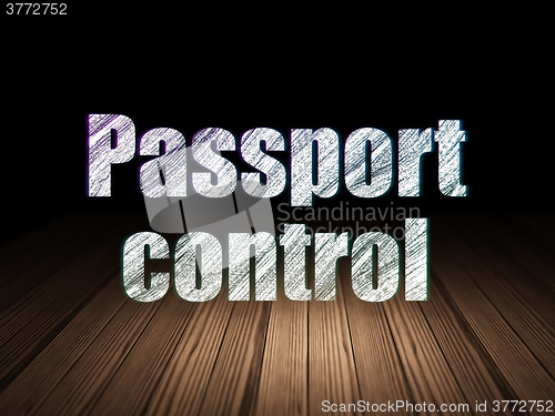 Image of Travel concept: Passport Control in grunge dark room