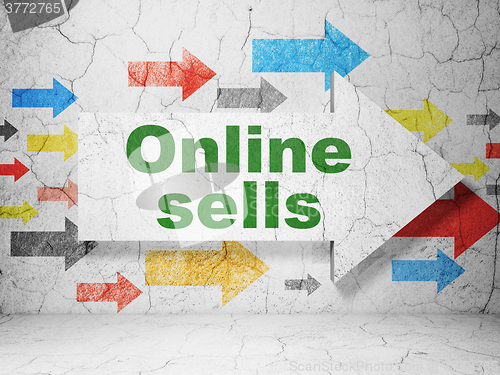 Image of Marketing concept: arrow with Online Sells on grunge wall background