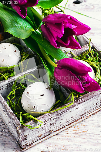 Image of Easter composition with tulips