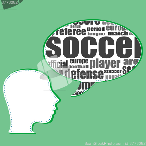 Image of Word cloud, tag cloud text business concept. Head silhouette with the words on the topic of social networking. Word collage. Vector illustration.