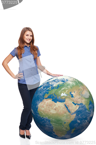 Image of Woman in full length with earth globe