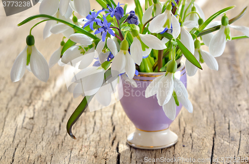 Image of Bunch of Crocus and Snowdrops in a glass vase