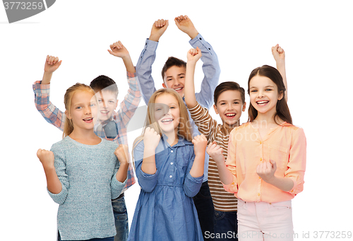 Image of happy children celebrating victory