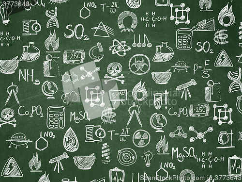 Image of Education background: School Board with  Hand Drawn Science Icons