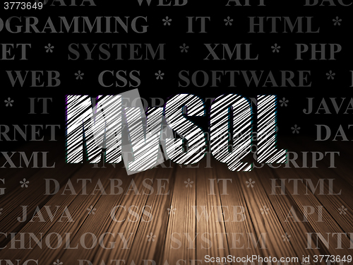 Image of Programming concept: MySQL in grunge dark room
