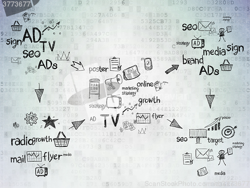 Image of Digital background: Digital Paper with  Hand Drawn Marketing Icons