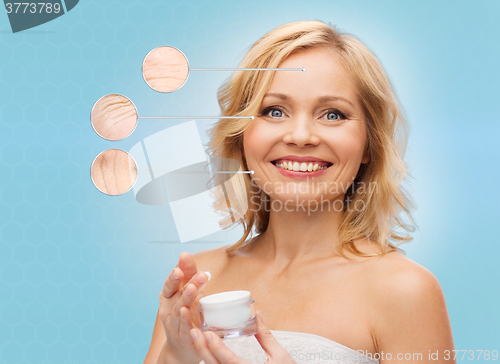Image of happy woman with anti-aging cream jar