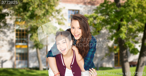 Image of happy smiling pretty teenage girls having fun