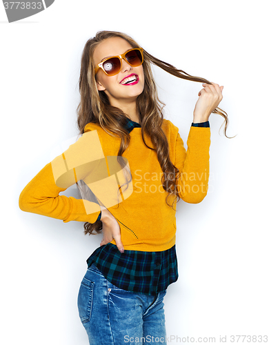 Image of happy young woman or teen girl in casual clothes