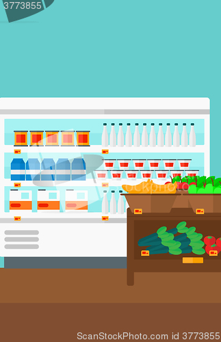 Image of Background of supermarket shelves.