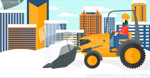 Image of Woman plowing snow.