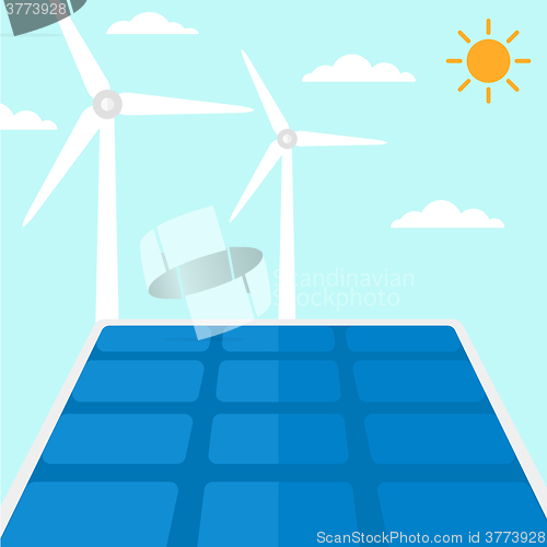 Image of Background of solar panels and wind turbines.