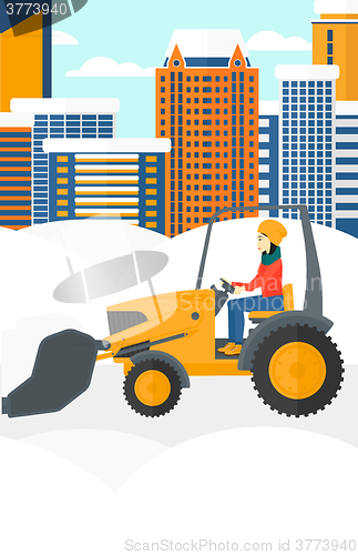 Image of Woman plowing snow.