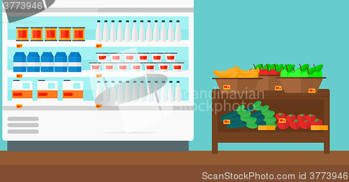 Image of Background of supermarket shelves.