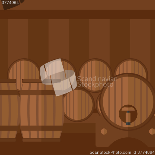 Image of Background of wine barrels in cellar.