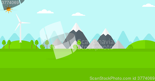 Image of Background of mountains with wind turbine.