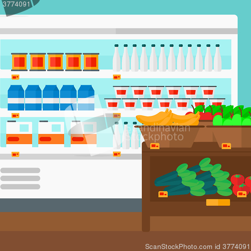 Image of Background of supermarket shelves.