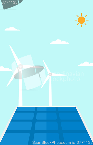 Image of Background of solar panels and wind turbines.