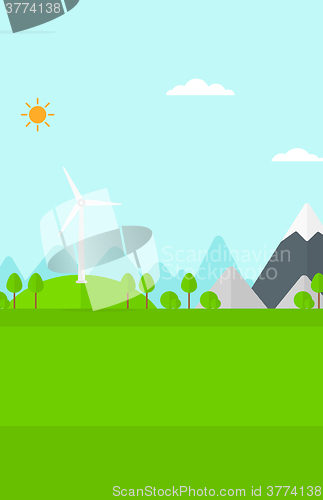 Image of Background of mountains with wind turbine.