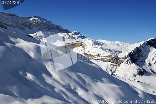 Image of Off-piste slope at nice sun evening