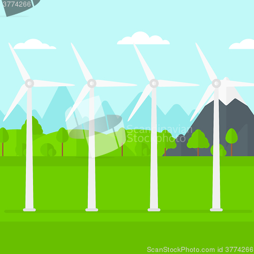 Image of Background of wind turbines in mountains.