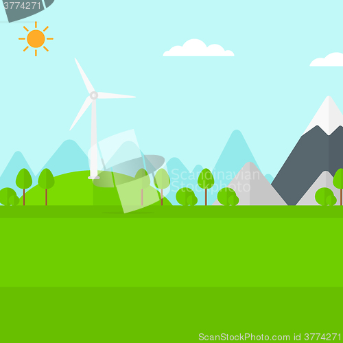 Image of Background of mountains with wind turbine.