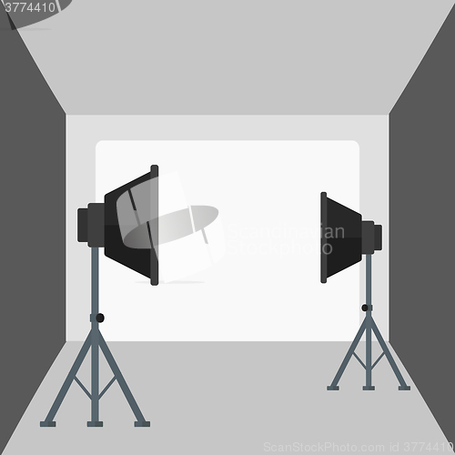 Image of Background of empty photo studio with lighting equipment.
