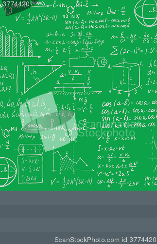 Image of Background of white blackboard with mathematical equations.