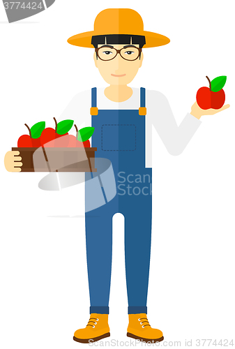 Image of Farmer collecting apples.