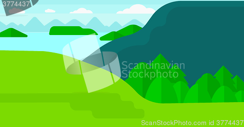 Image of Background of landscape with mountains and lake.
